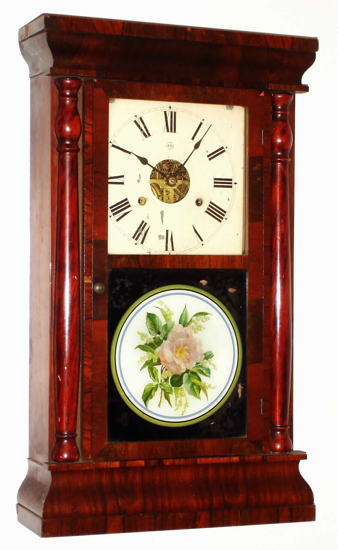 Seth Thomas Clock Co., column and cornice rosewood 30 hour time and strike weight driven shelf clock, c1885 — Antique Clocks Price Guide