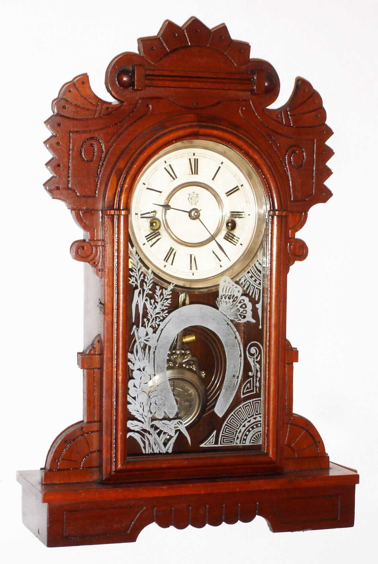 Waterbury Clock Co., Waterbury, Conn., "Corona" walnut 30 hour time and strike shelf clock, c1890 — Antique Clocks Price Guide