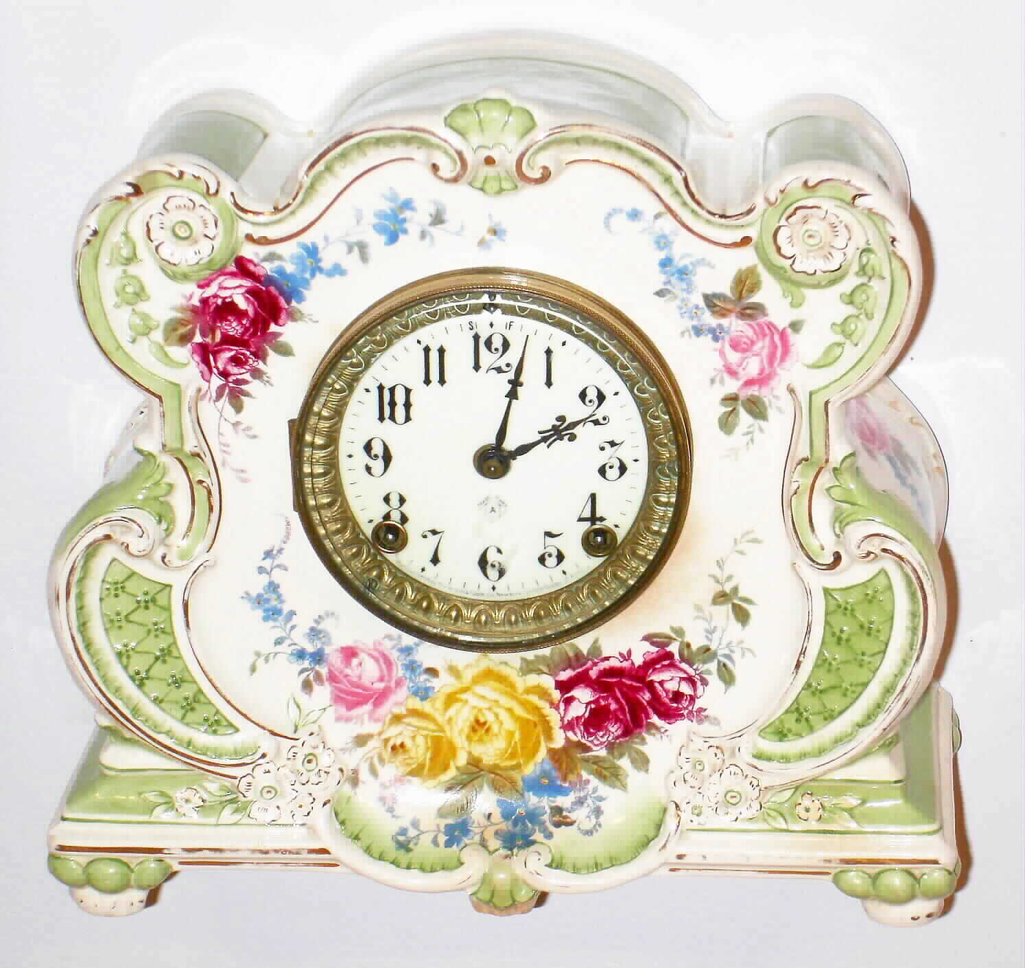 Ansonia Clock Co., New York, "La Somme" 8 day, time and strike porcelain mantel clock, c1900 — Antique Clocks Price Guide