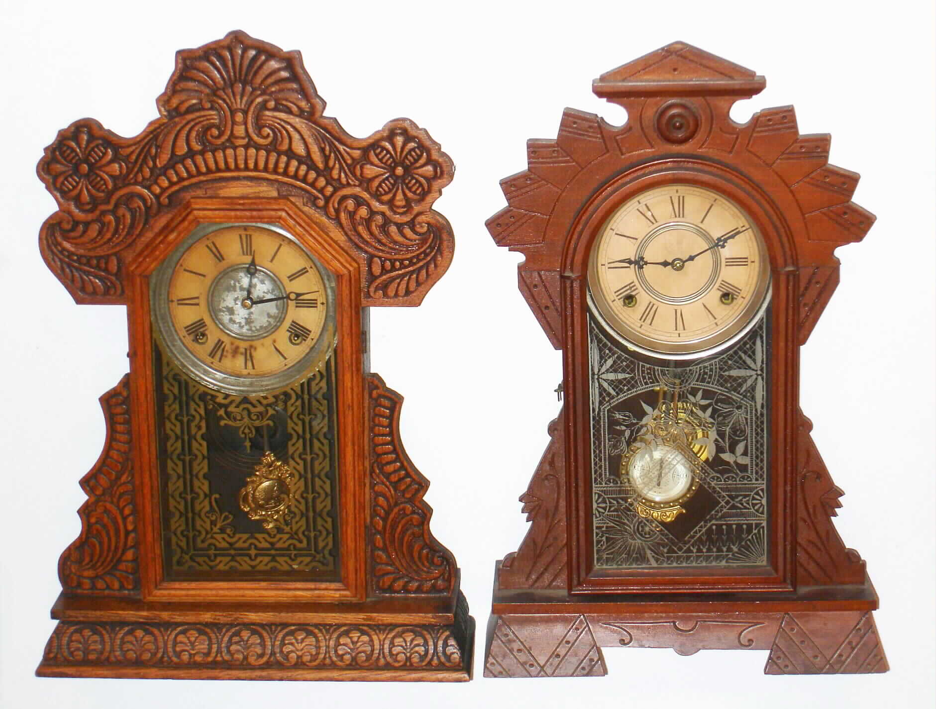 Clocks- 2 (Two) American 8 day, time and strike wood shelf clocks, Kroeber "Patrol" and E. Ingraham "Micha", late 19th century — Antique Clocks Price Guide