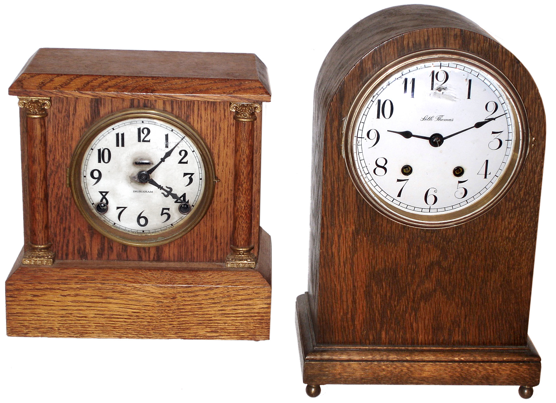 Clocks- 2 (Two) Connecticut oak 8 day, time and strike mantel clocks, early 20th century — Antique Clocks Price Guide