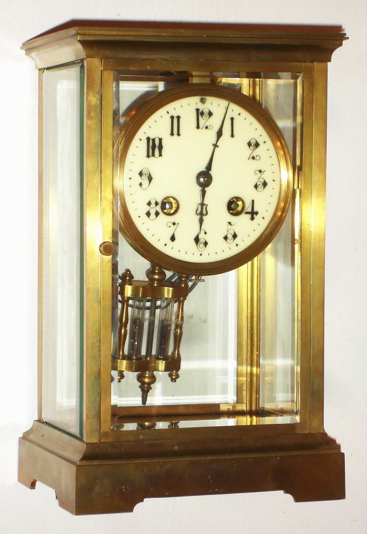 French brass and glass 8 day, time and strike crystal regulator, c1900 — Antique Clocks Price Guide