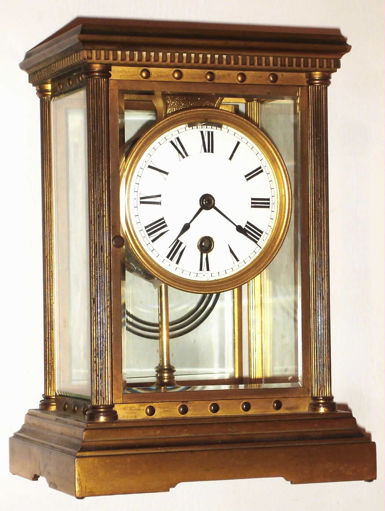 Boston Clock Co., Boston, Mass. "Delphus" gold plate brass and glass 8 day, time and strike crystal regulator, c1890 — Antique Clocks Price Guide