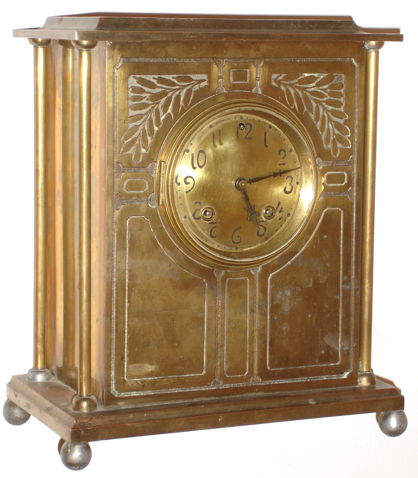 Ansonia Clock Co., New York, "Sussex" 8 day, time and strike "Colonial Brass" mantel clock, c1901 — Antique Clocks Price Guide