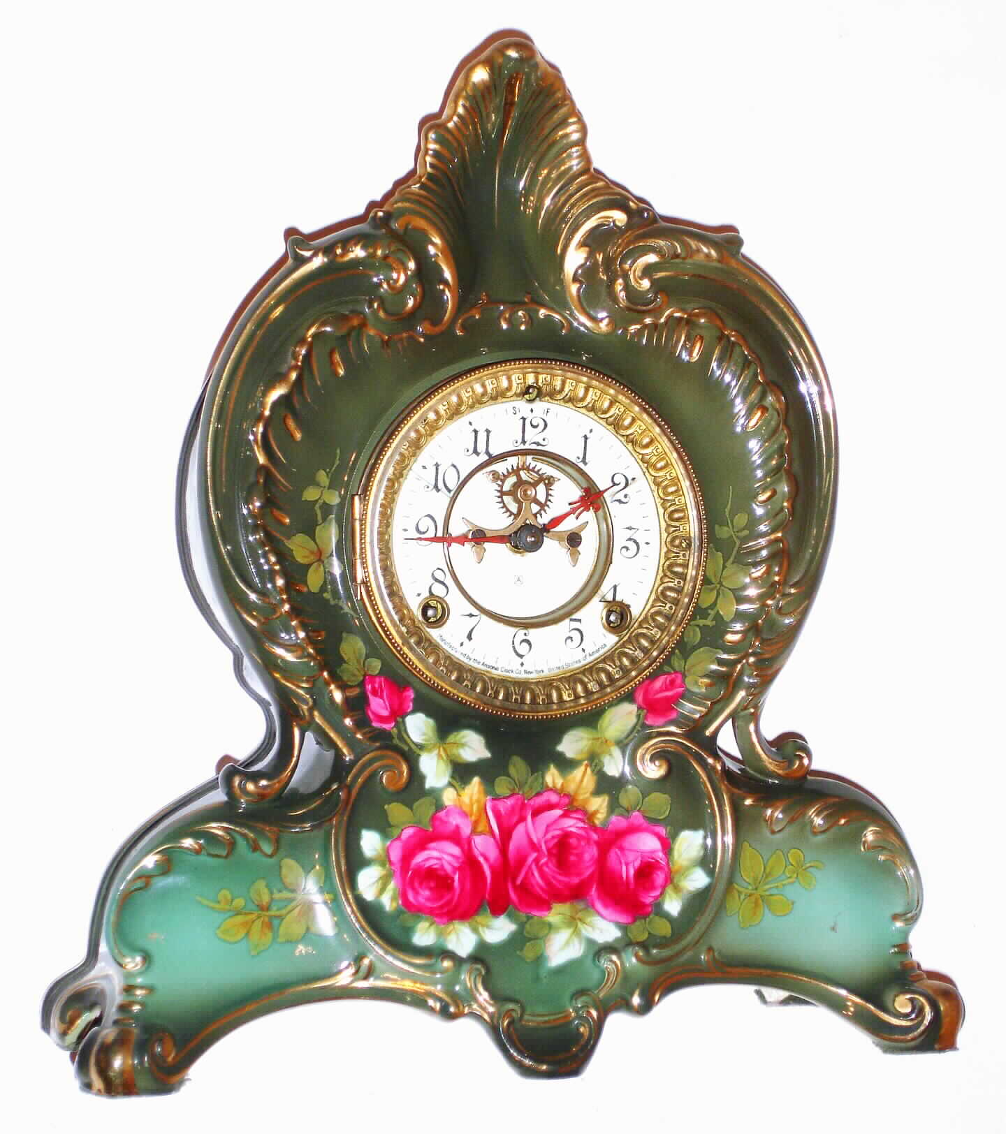 Ansonia Clock Co., New York, "La Fleur" Royal Bonn 8 day, time and strike porcelain mantel clock, c1914 — Antique Clocks Price Guide