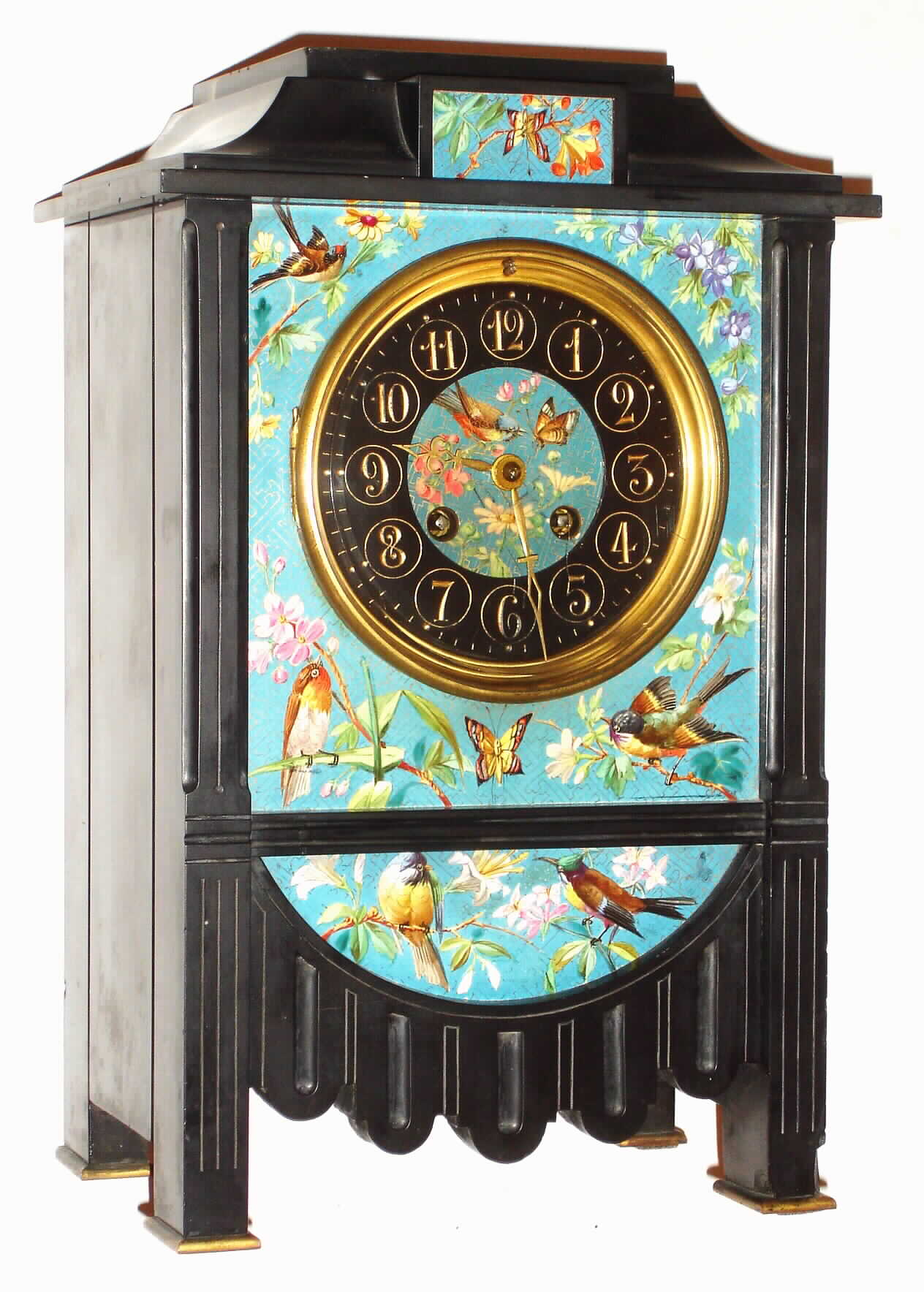 French black marble and enamel 8 day, time and strike mantel clock, c1890 — Antique Clocks Price Guide