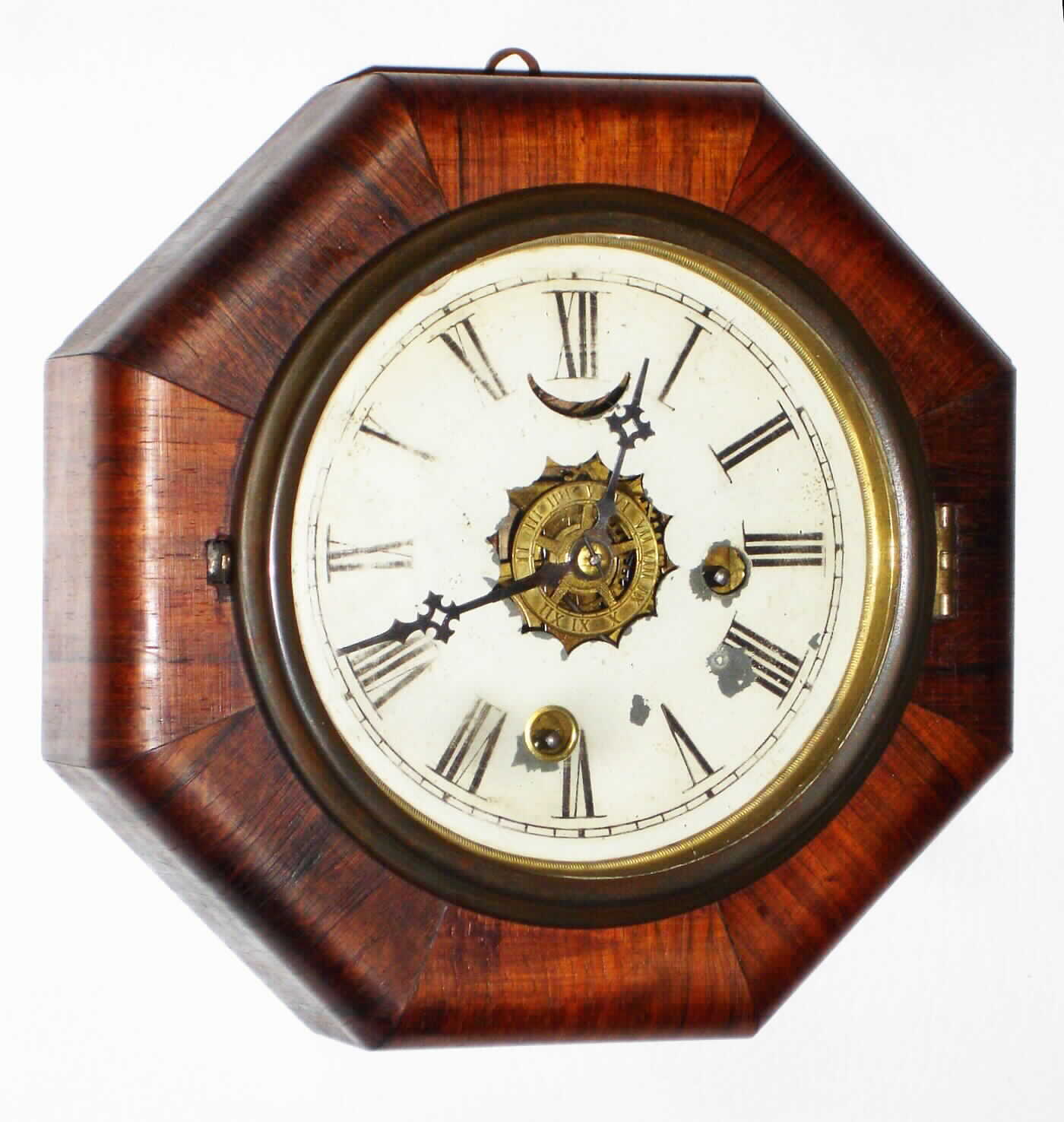 Connecticut mahogany 8 day, time and alarm octagon marine clock, c1880 — Antique Clocks Price Guide