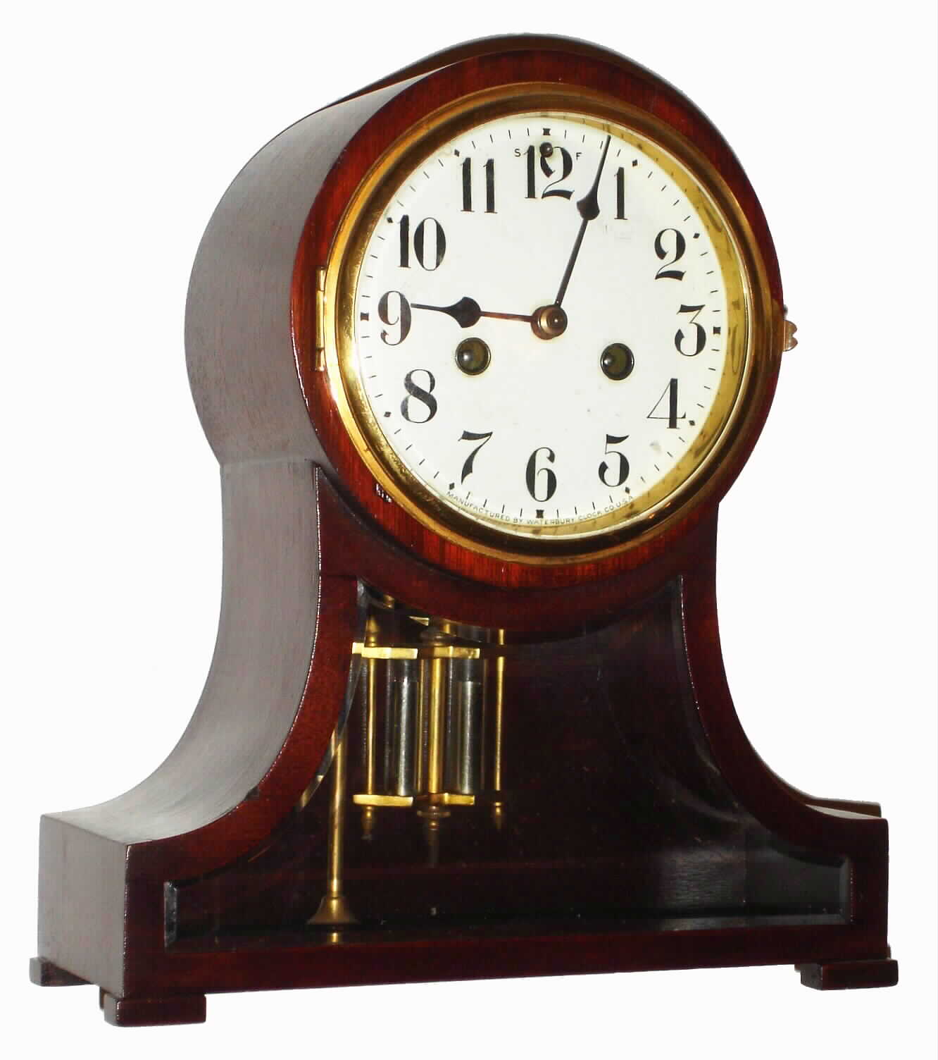 Waterbury Clock Co., Waterbury, Conn., "Fontaine" mahogany 8 day, time and strike mantel clock, c1900 — Antique Clocks Price Guide