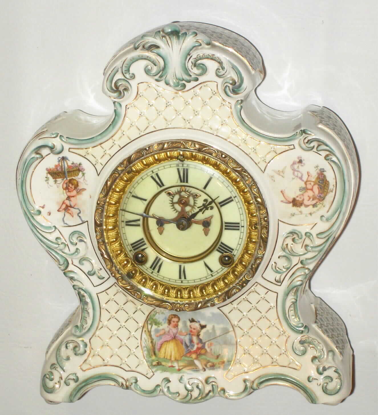 Ansonia Clock Co., New York, 8 day, time and strike porcelain mantel clock, c1900 — Antique Clocks Price Guide