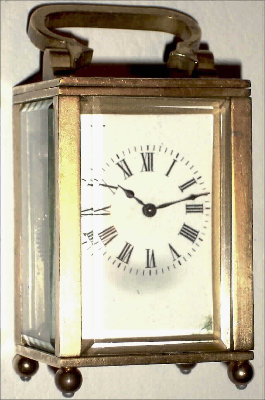 French miniature brass and glass 8 day carriage time piece, c1900 — Antique Clocks Price Guide