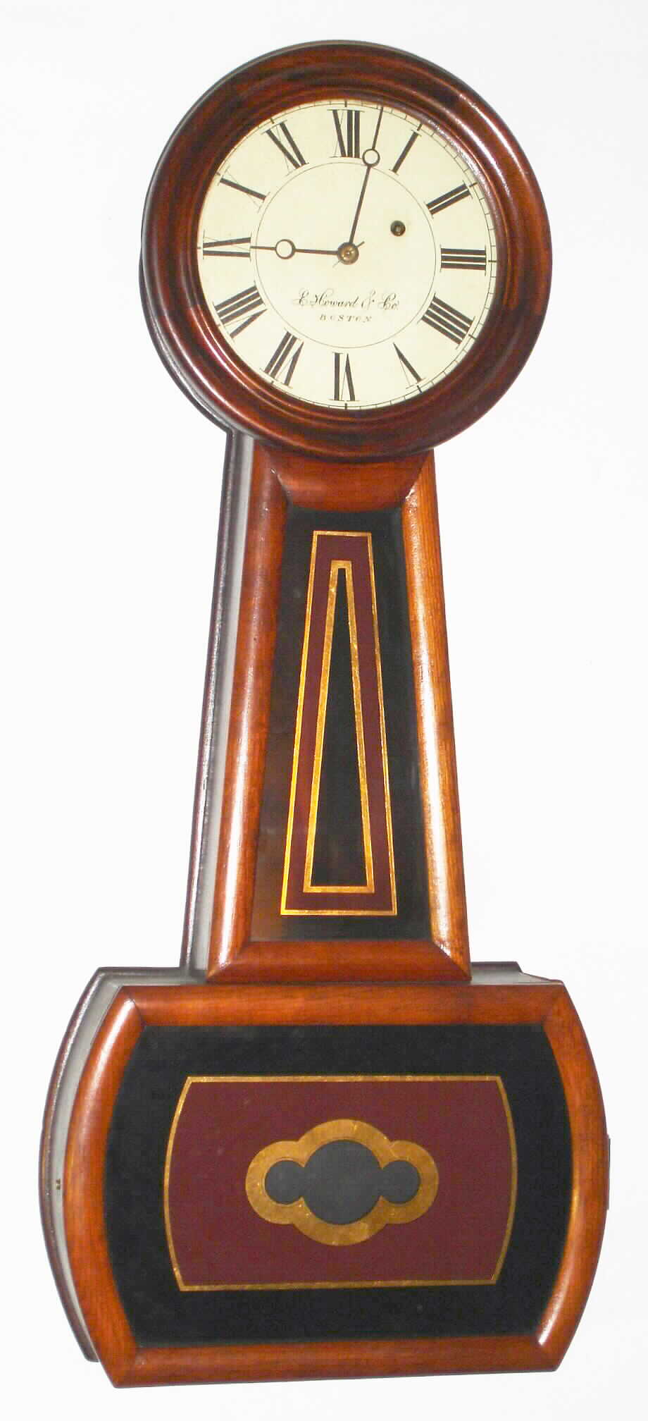E. Howard and Co., Boston, Mass., "No. 4 Banjo" grained hardwood 8 day weight driven banjo time piece, c1880 — Antique Clocks Price Guide