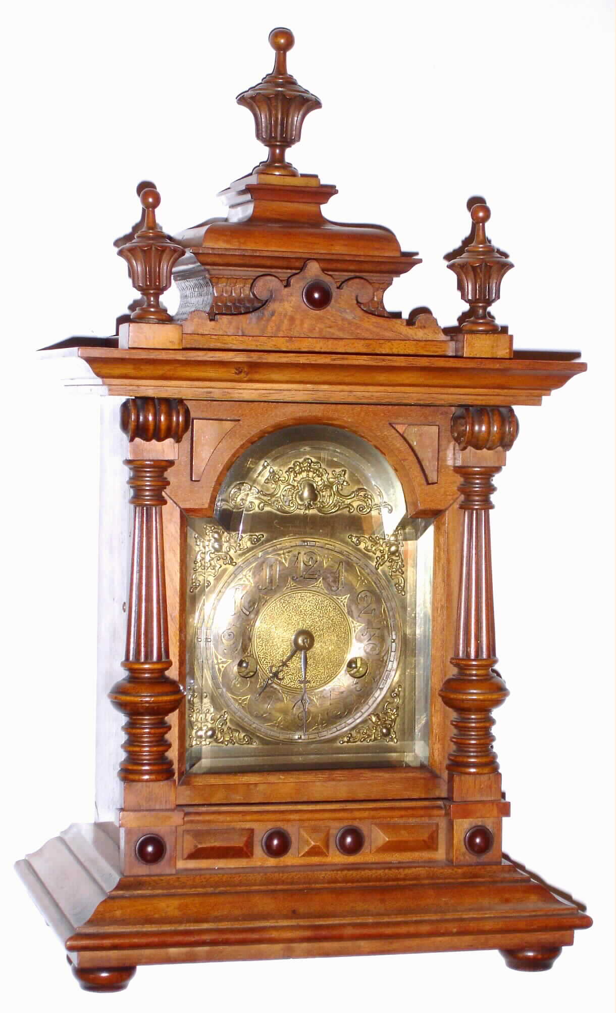 Hamburg-American Clock Co., Germany, walnut 8 day, time and strike bracket clock, c1900 — Antique Clocks Price Guide