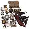 Small clocks lot including watchman's and glass paperweight, early 20th century.