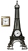 Clocks- 2 (Two) modern quartz Tiffany Swiss brass desk alarm clock and Seth Thomas Eiffel Tower novelty clock, late 20th century.