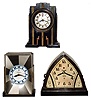Clocks- 3 (Three) Deco Telechron, Ashland, Mass., electric metal and Bakelite table clocks, c1930