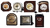 Clocks- 7 (Seven) electric Telechron and GE in metal, glass and Bakelite cases, c1930