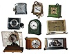 Clocks- 9 (Nine) vintage electrics in metal, glass and Bakelite cases by various makers, mid 20th century.