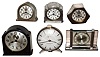 Clocks- 6 (Six) Westclox vintage wind-ups in metal, glass and Bakelite cases, first half 20th century