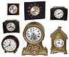 Clocks- 7 (Seven) Seth Thomas vintage wind-ups in metal, wood and Bakelite cases, first half 20th century