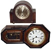 Clocks- 2 (Two) foreign 8 day wood cases: Skato Japanese time and strike school clock; Hamburg American oak double-chime mantel clock; both early 20th century