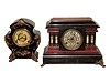 Clocks- 2 (Two) Connecticut 8 day, time and strike marble-look wood mantels: Wm. Gilbert "Athol" ; and Seth Thomas Adamantine; c1904