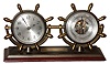 Chelsea Clock Co., Boston, Mass., "Corvette" 8 day mahogany, brass and bronze clock and barometer desk set, 1952