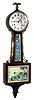 E. Ingraham Co., Bristol, Conn., "Treasure" banjo wall clock, 8 day, time and strike, spring driven movement in mahogany case with painted metal dial and silk screened throat and lower tablets, c1930
