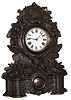 George B. Owen, New York, N.Y., "Eagle" model mantel clock, 8 day, time and strike, spring driven movement in a N. Muller cast iron front case marked with patent date 1856 and papered dial, c1860. The ornately cast case is designed with an American industrial, agricultural, commercial and military motif.