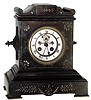 French, black slate 8 day, time and strike mantel clock, visible escapement, c1900