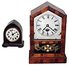 Clocks- 2 (Two) miniature Conn. wood mantel time pieces: Jerome and Co. "Rocket" 30 hour cottage clock; Seth Thomas Clock Co., Thomaston, Conn., 8 day, desk clock; late 19th century