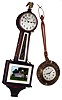 Clocks- 2 (Two): New Haven Willard mahogany 30 day time piece, c1911; French modern brass and wood hanging bed-warmer 8 day, time piece.
