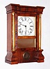 Clocks- 2 (Two) Seth Thomas Clock Co., 8 day, time and strike, miniature column and cornice mantel clock, c1870.; Connecticut rosewood 30 hour time and strike steeple clock, c1880
