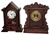 Clocks- 2 (Two) Waterbury Clock Co., Waterbury, Conn., 8 day, time and strike wood mantel clocks: black walnut variant of the "Extra Gothic Pillar", c.1865, and mahogany "Wynta", c.1894