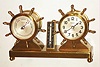 Waterbury Clock Co., Waterbury, Conn., "Commodore" brass, 8 day, time piece and barometer set, c1929