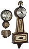 Clocks- 2 (Two) Seth Thomas hanging clocks: brass outside-bell 30 hour ship's bells; mahogany 8 day, time and strike banjo, 20th century