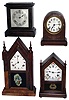 Clocks- 4 (Four) mahogany 8 day, time and strike American mantel clocks, Seth Thomas, Waterbury and Ansonia, 19th and 20th centuries