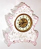 Waterbury Clock Co., Waterbury, Conn., 8 day, time and strike exposed escapement porcelain mantel clock, c1900