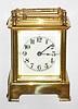 Waterbury Clock Co., Waterbury, Conn., "Conductor" brass and glass 30 hour time, strike and repeat carriage clock with leather covered travel case, c1893