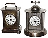 Clocks- 2 (Two) Waterbury Clock Co. nickel 30 hour alarm clocks: "Guide" with strike; "Magnet" with top bell, c1890