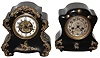 Clocks- 2 (Two) Waterbury Clock Co. black enameled iron 8 day, time and strike mantel clocks, c1895