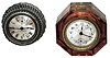 Clocks- 2 (Two) paperweight novelty 30 hour time pieces: Waterbury "Paper Weight" nickel with contract dial; Welch "The Jewel" amber cut glass; c1891