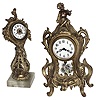 Clocks- 2 (Two) Waterbury Clock Co. gold plated cast metal 30 hour rear wind novelty mantel clocks: "Ino" and marble base, c1906