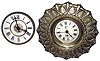 Clocks- 2 (Two) Waterbury Clock Co. gilt cast metal easel 30 hour rear wind novelty time pieces: "Daisy" and fancy disk, c1906