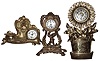 Clocks- 3 (Three) gilt cast metal 30 hour rear wind novelty time pieces: Waterbury "Alma" and "Sunflower", Jennings Bros. horse and inkwell, c1890.