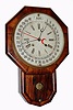 Gilbert Clock Co, Winsted, Conn., calendar clock, time and strike, with Galusha Maranville patent metal disc dial showing month above 12 and date and days of the week around the circumference, the month and days changed by turning a stud with the clock key.