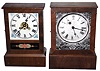 Clocks- 2 (Two) Jerome 30 hour wood cottage clocks: time piece with Jerome glass; time and alarm; c1850