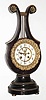 French, Marti and Cie, 8 day, time and strike, silk thread suspension lyre form mantel clock, c1850.