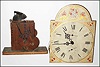 American wooden works tall case movement, dial and hands; and an additional tall case wooden movement.