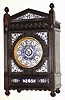 English ebonized wood and blue/white tile bracket clock with 8 day, time and strike French movement, c1880