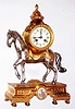 French gilt bronze and silver equestrian figural 8 day, time and strike mantel clock, c1890